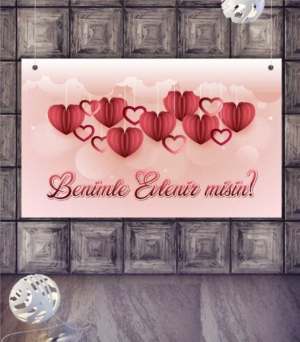 Beyaz Kalp Süslemeli Evlilik Teklifi Afişi