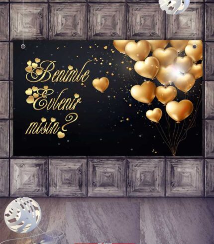 Siyah Gold Balonlu Evlilik Teklifi Afişi