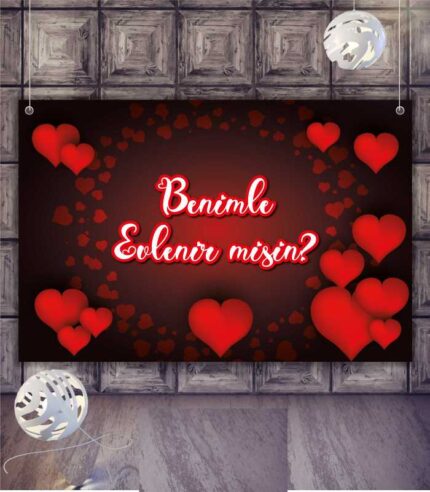 Siyah Kırmızı Kalp Yağmuru Evlilik Teklifi Afişi