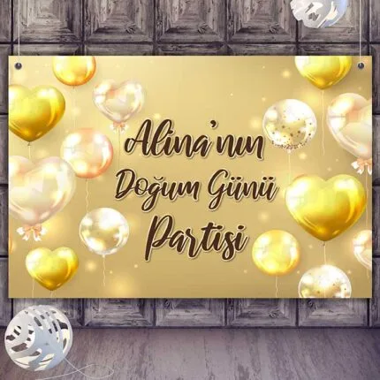 Altın Sarısı Balonlu Doğum Günü Afişi