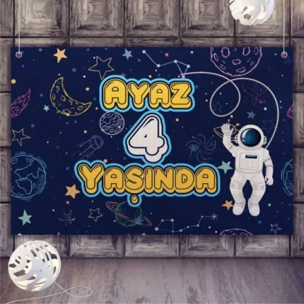 Astronot Temalı Doğum Günü Afişi