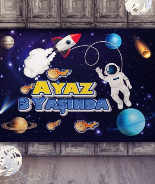Roket Temalı Doğum Günü Afişi